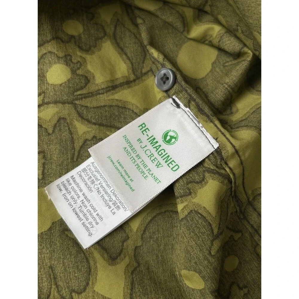 J. Crew Womens M Olive Green Camo Floral Long Sleeves Button Up Shirt Pockets